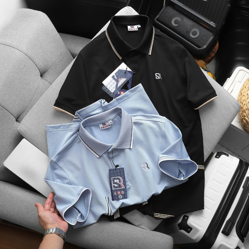 Áo Thun Nam Polo - Áo Thun Cổ Bẻ Nam Thêu Logo Chữ R Trước Ngực Và Phối Sọc Ở Vạt Áo Sang Trọng Có Big Size 16 Áo Thun Nam Polo - Áo Thun Cổ Bẻ Nam Thêu Logo Chữ R Trước Ngực Và Phối Sọc Ở Vạt Áo Sang Trọng Có Big Size