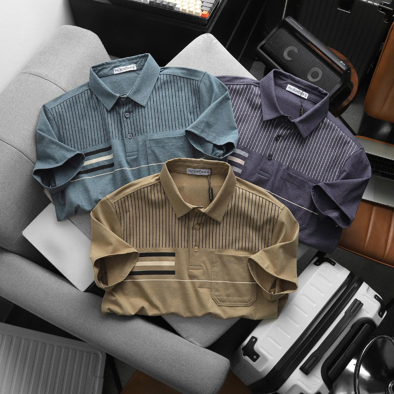 27602_10_20251211174947.png Áo Thun Nam Polo - Áo Thun Cổ Bẻ Nam Phối Sọc Có Túi Trước Ngực Sang Trọng Có Big Size - CS295