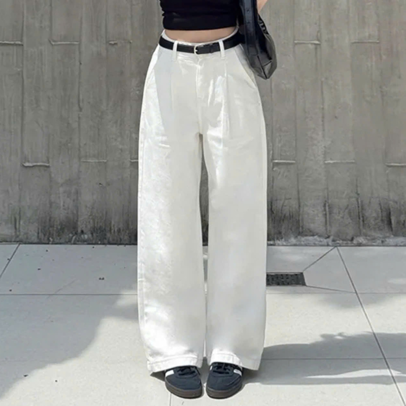 Quần Jeans Nữ Trơn Ống Rộng Vải Dày Mềm Không Co Giãn 9 Quần Jeans Nữ Trơn Ống Rộng Vải Dày Mềm Không Co Giãn