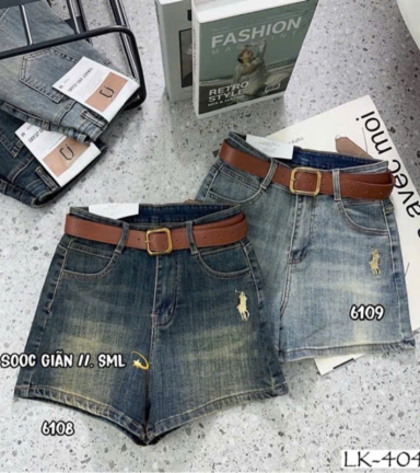 Quần Short Jean Nữ Thêu Logo Không Co Giãn Đứng Form Chuẩn - QG293