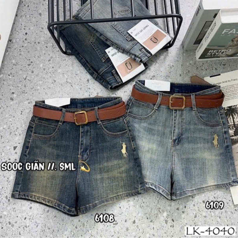 Quần Short Jean Nữ Thêu Logo Không Co Giãn Đứng Form Chuẩn 5 Quần Short Jean Nữ Thêu Logo Không Co Giãn Đứng Form Chuẩn