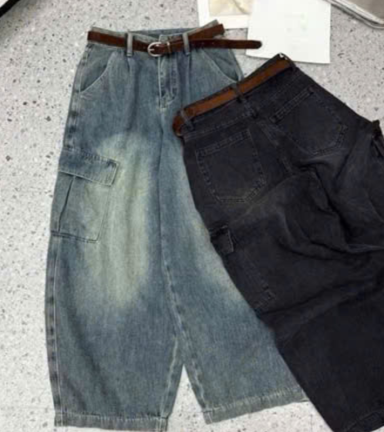 Quần Thụng Jeans Nữ Túi Hộp Vải Dày Mềm Không Co Giãn - QG297