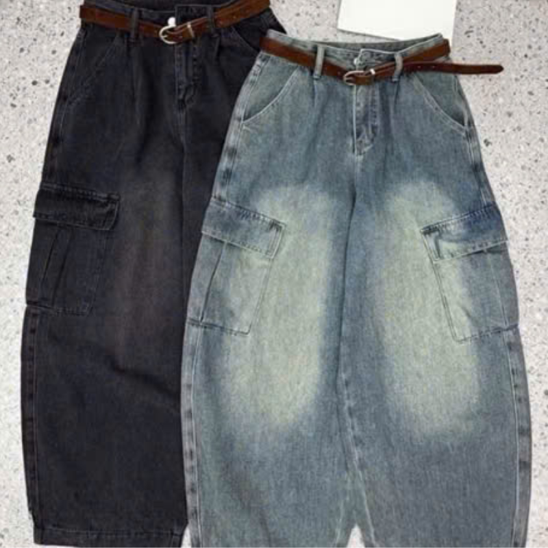 Quần Thụng Jeans Nữ Túi Hộp Vải Dày Mềm Không Co Giãn 4 Quần Thụng Jeans Nữ Túi Hộp Vải Dày Mềm Không Co Giãn