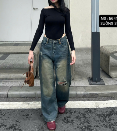 Quần Jeans Nữ Ống Suông Vải Dày Mềm Không Co Giãn Tôn Dáng Bền Đẹp - 5641 - QG299