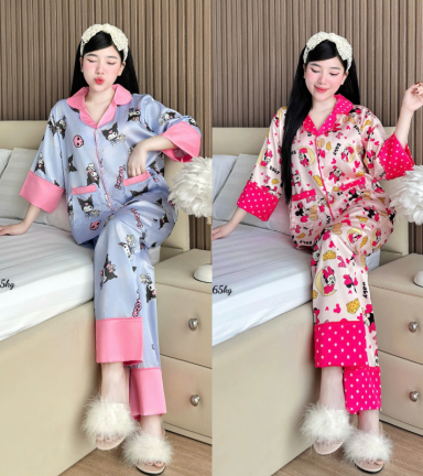 Đồ Bộ Ngủ Nữ - Đồ Bộ Tay Lỡ Quần Dài Họa Tiết Đơn Giản Mặc Mát Thoải Mái Size Thường 40–65kg - DBO5202