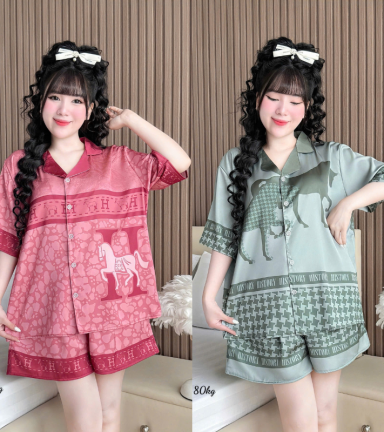 Đồ Bộ Ngủ Tay Ngắn Quần Đùi Nữ Họa Tiết Sang Trọng Mặc Mát Thoải Mái Big Size 50–80kg - DBO5205