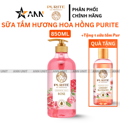 Sữa Tắm Purite Hương Hoa Hồng 850ml Dưỡng Sáng Da - Tặng 1 Chai Sữa Tắm Hương Hoa Anh Đào - 8935136865709