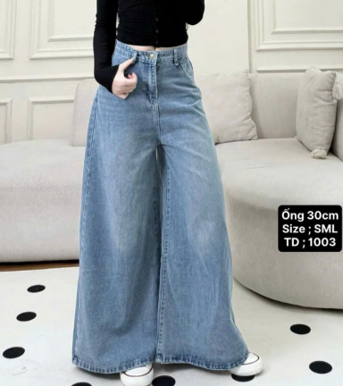 Quần Jeans Nữ Suông Loe Xanh Mẫu Kiểu - Quần Ống Rộng Vải Đẹp Dày Mềm Không Co Giãn - QG306