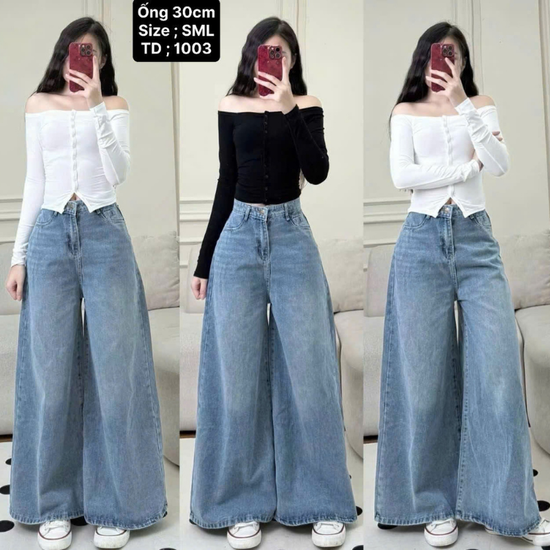 Quần Jeans Nữ Suông Loe Xanh Mẫu Kiểu - Quần Ống Rộng Vải Đẹp Dày Mềm Không Co Giãn 5 Quần Jeans Nữ Suông Loe Xanh Mẫu Kiểu - Quần Ống Rộng Vải Đẹp Dày Mềm Không Co Giãn