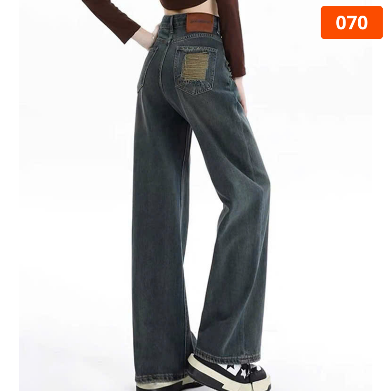 Quần Suông Nữ - Quần Jeans Suông Lở Nữ Rách Túi Chất Liệu Vải Dày Mềm Không Co Giãn 6 Quần Suông Nữ - Quần Jeans Suông Lở Nữ Rách Túi Chất Liệu Vải Dày Mềm Không Co Giãn