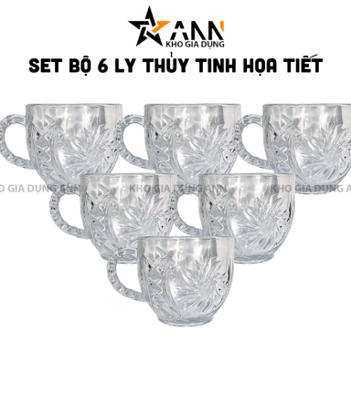 Bộ 6 Ly Thủy Tinh Họa Tiết Cao Cấp - Cốc Thủy Tinh Sang Trọng 8x7cm - LTTCC02