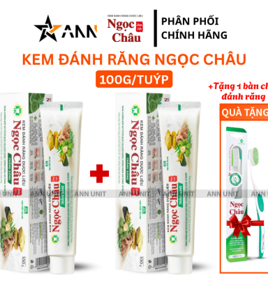 Combo 2 Cây Kem Đánh Răng Ngọc Châu Trắng Răng 100g/Tuýp - Kem Đánh Răng Dược Liệu + Tặng 1 Bài Chải Đánh Răng - 8936009151981