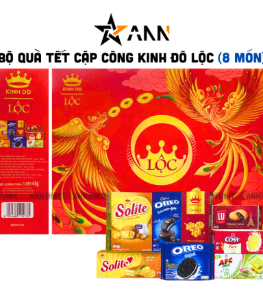 Hộp Bánh Tết Lộc Thịnh Vượng Số 2 - Bộ Quà Tết Cặp Công Kinh Đô Lộc Thinh Vượng 8 Món 1,0914kg - 8934680115735