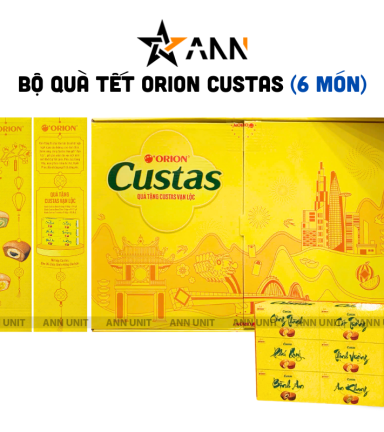 Hộp Bánh Tết Orion Custas Vạn Lộc - Bộ Quà Tết Custas Orion Vạn Lộc Mix 3 Vị Hộp 564g Gồm 6 Món - HBT03