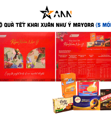 Hộp Bánh Tết Mayora Khai Xuân - Bộ Quà Tết Khai Xuân Như Ý Mayora Hộp 837g Gồm 5 Món - HBT05