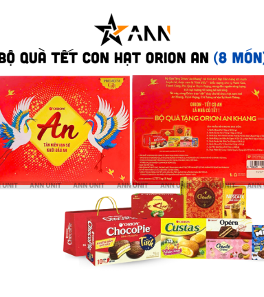Hộp Bánh Tết Orion An Khang - Bộ Quà Tết Con Hạt Orion An Khang Hộp 1,7272g Gồm 8 Món - 8936029422566