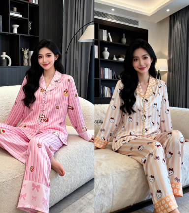 Đồ Bộ Pijama Nữ - Đồ Bộ Tay Dài Quần Dài Viền Ren Họa Tiết Size Thường 40-60kg - DBO5208