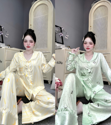 Đồ Bộ Pijama Nữ - Đồ Bộ Tay Dài Quần Dài Viền Bèo Họa Tiết Nhí Size 40-60kg - DBO5209