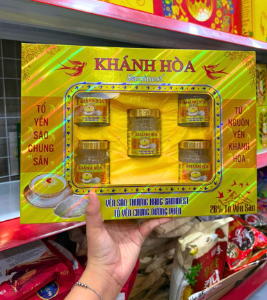 Yến Chưng Đường Phèn Khánh Hòa Saminest 28% Set 5 Hủ 70ml Hộp Màu Vàng - 8936220140436