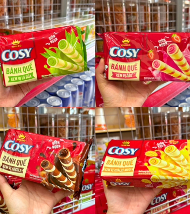 Bánh Quế Cosy (Vị Kem Lá Dứa, Vị Socola, Vị Dâu, Xoài Xí Muội) - Bánh Kinh Đô Cosy 117.6g/Túi - BOQ01