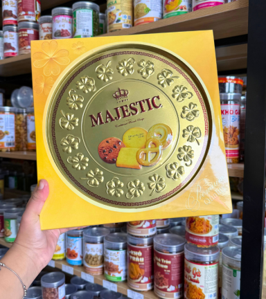 Bánh Quy Hộp Thiếc MAJESTIC Hộp Tròn Đồng Tiền Vàng 382g - 8936047442447