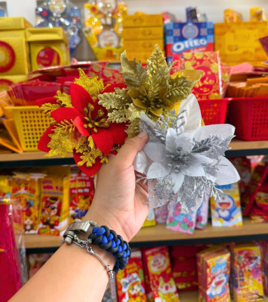 1 Hoa Kim Tuyến Trang Trí Tết - Bông Kim Tuyến Vàng, Đỏ, Trắng - HKT01