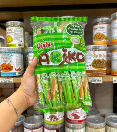 Bánh Que Kem OISHI AKIKO Nhân Sữa Dừa 140g - Màu Xanh Lá - BQKOANSD140G
