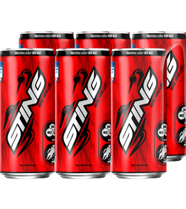 1 Lốc 6 Lon Nước Ngọt Sting Hương Dâu Tây Đỏ 320ml - STINGLON1LOC