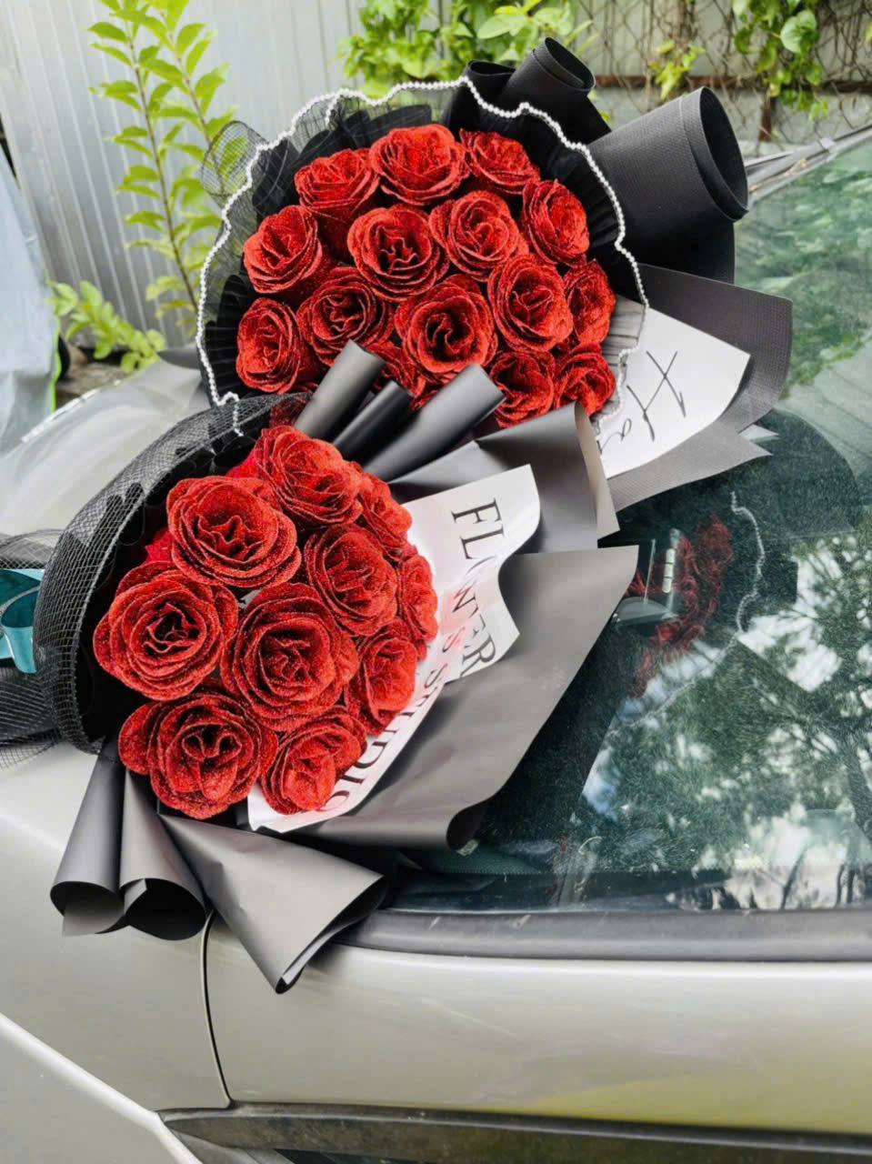 10 Bông Hồng Nhũ Tông Đỏ Size To 4 10 Bông Hồng Nhũ Tông Đỏ Size To