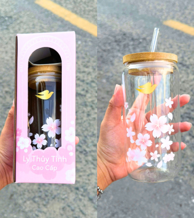 Ly Thủy Tinh Dove Cao Cấp Họa Tiết Hoa Anh Đào - LYDOVE