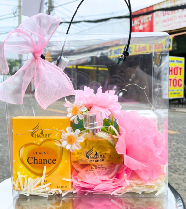 Set Quà Tặng Nước Hoa Nữ Charme Chance 30ml - Túi Trong Vuông Có Đèn Đom Đóm Lót Giấy Rơm Thắt Nơ Xinh Xắn Nhiều Màu - SETQUACHARME40