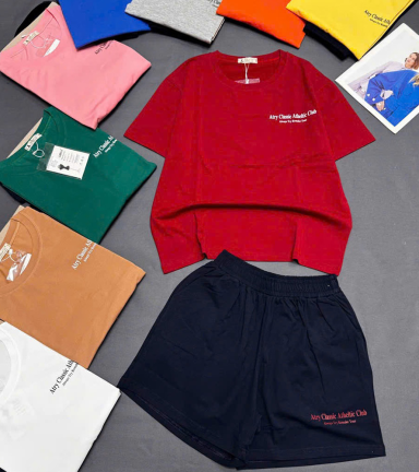 Đồ Bộ Nữ Áo Cổ Tròn Tay Ngắn Quần Đùi Vải Cotton Mịn Mát Size 45-62kg - DBOR0003