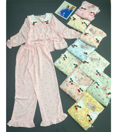 Đồ Bộ Nữ Áo Cổ Sen Tay Dài Quần Dài Họa Tiết Gấu Đáng Yêu Vải Cotton Hàn Mịn Mát Size 45-62kg - DBOR0005