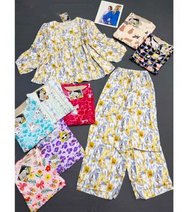 Đồ Bộ Nữ Áo Babydoll Tay Dài Quần Dài Họa Tiết Sang Trọng Vải Tole Mịn Mát Size 45-62kg - DBOR0006