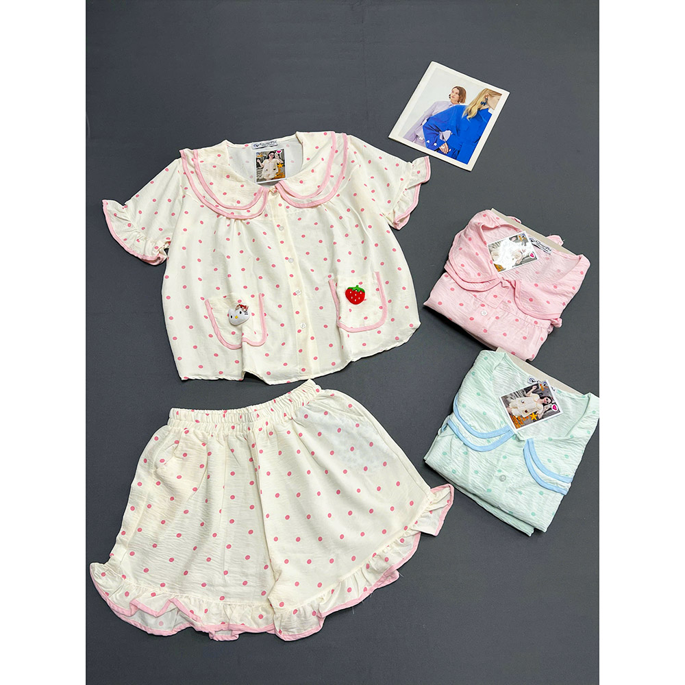 Chỗ sỉ đồ Bộ Nữ Áo Cổ Sen Tay Ngắn Quần Đùi Họa Tiết Chấm Bi Vải Cotton Hàn Mịn Mát Size 45-62kg 5 Chỗ sỉ đồ Bộ Nữ Áo Cổ Sen Tay Ngắn Quần Đùi Họa Tiết Chấm Bi Vải Cotton Hàn Mịn Mát Size 45-62kg