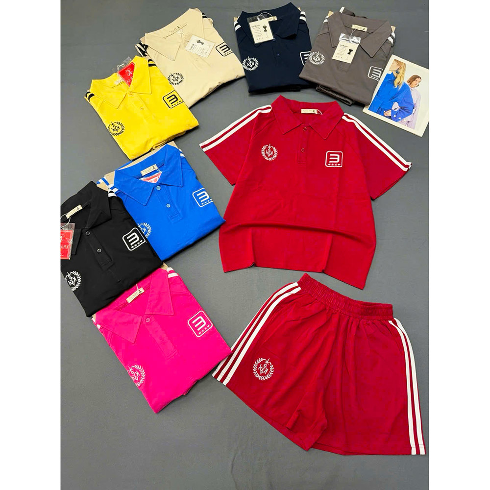 Đồ Bộ Nữ Áo Thun Có Cổ Tay Ngắn Quần Đùi Sọc Thể Thao Năng Động Size 45-62kg 5 Đồ Bộ Nữ Áo Thun Có Cổ Tay Ngắn Quần Đùi Sọc Thể Thao Năng Động Size 45-62kg