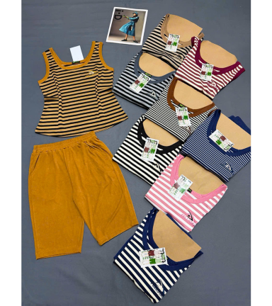 Đồ Bộ Nữ Áo Thun 3 Lỗ Quần Lửng Trơn Vải Sọc Tăm Nhí Thoáng Mát Size 45-62kg - DBOR0009