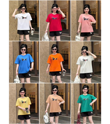 Đồ Bộ Nữ Áo Thun Cổ Tròn Tay Ngắn Quần Đùi Thể Thao Năng Động Vải Cotton Thoáng Mát Size 45-62kg - DBOR0012