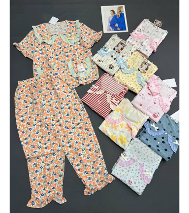 Đồ Bộ Nữ Áo Cổ Sen Tay Ngắn Quần Dài Họa Tiết Đáng Yêu Vải Cotton Hàn Mịn Mát Size 45-62kg - DBOR0013