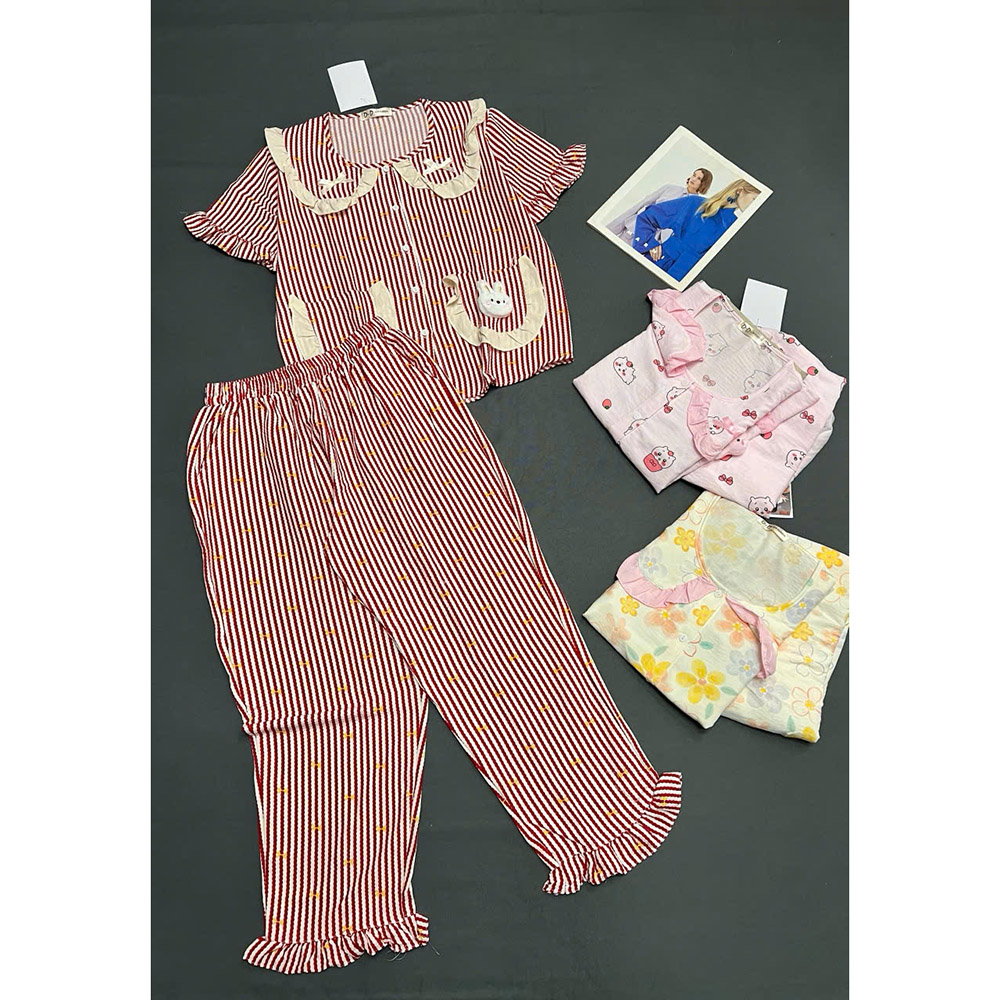 Nguồn hàng sỉ đồ Bộ Nữ Áo Cổ Sen Tay Ngắn Quần Dài Họa Tiết Đáng Yêu Vải Cotton Hàn Mịn Mát Size 45-62kg 6 Nguồn hàng sỉ đồ Bộ Nữ Áo Cổ Sen Tay Ngắn Quần Dài Họa Tiết Đáng Yêu Vải Cotton Hàn Mịn Mát Size 45-62kg