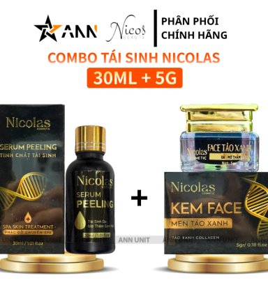 Combo Tái Sinh Nicolas - Serum Peeling 30ml & Kem Face Men Tảo Xanh Collagen 5g Chính Hãng - 8938549741158SET