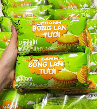 1 Thùng Bánh Bông Lan Tươi Trứng Sữa Kim Nguyên Vị Matcha (60g x 10 Lốc x 10 Gói) - Bịch Xanh Lá - 8938550176161THUNG