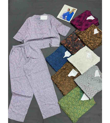 Đồ Bộ Nữ Trung Niên Áo Tay Lở Quần Dài Họa Tiết Sang Trọng Vải Gấm Mịn Mát Size 45-62kg - DBOR0014