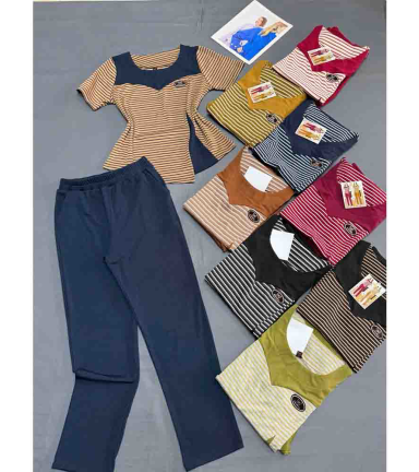 Đồ Bộ Nữ Áo Tay Ngắn Sọc Ngang Quần Dài Trơn Vải Borip Mặc Thoải Mái Size 45-62kg - DBOR0016