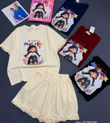 Đồ Bộ Nữ Tay Ngắn Quần Đùi Ym 2028326 Cotton 4 chiều quần lai bèo - DBOR0036