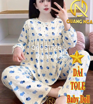 Đồ Bộ nữ tay lỡ mặt nhà quần dài ống suông Qn051726 - DBOR0048