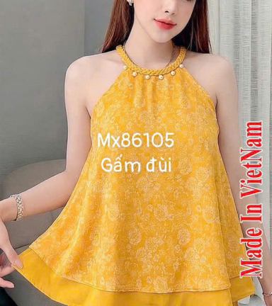 Đồ bộ nữ sát nách cổ yếm vải gấm quần đùi Mx86105 - DBOR0049
