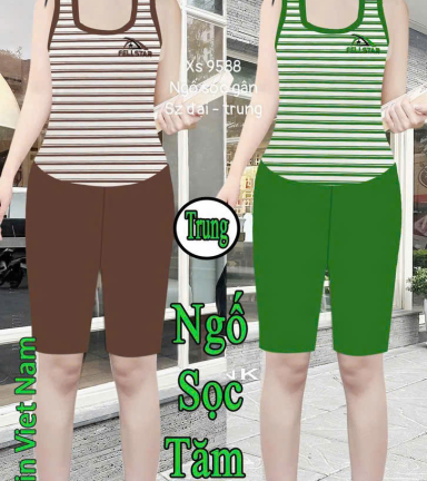 Đồ bộ sát nách quần lững chất thun cotton áo sọc Xs 9588 - DBOR0056