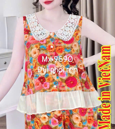 Đồ bộ sát nách quần đùi mango phối von - DBOR0058