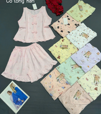 Đồ bộ nữ sát nách tiểu thư quần đùi nơ - DBOR0072